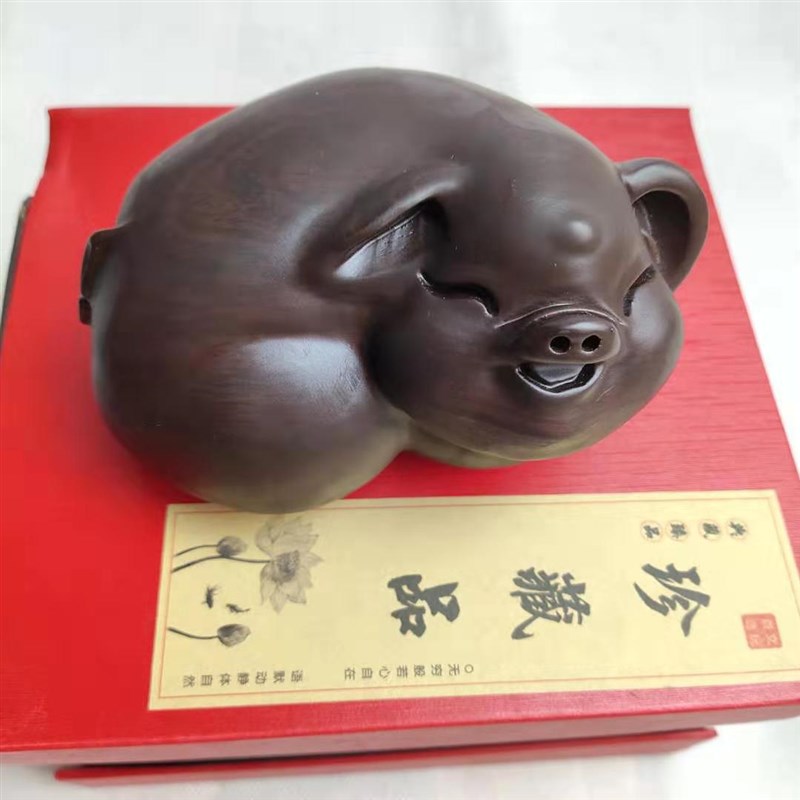 黑檀木对猪摆件 黑檀木对象摆件十二生肖福猪大象木质工艺品