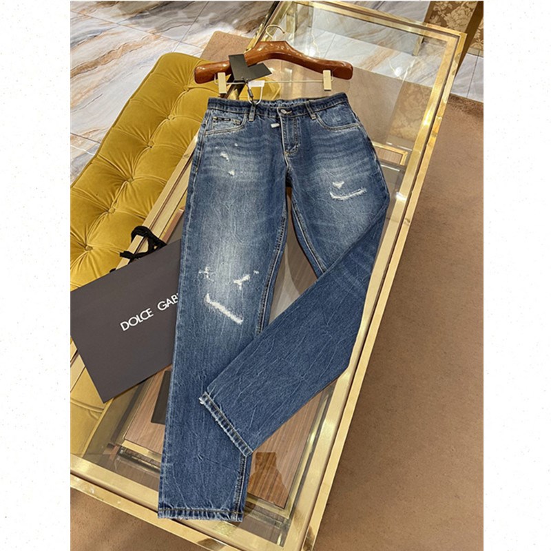 D杜家G夏季新款刺绣logo水洗做旧牛仔裤K男士微阔版小脚裤休闲长