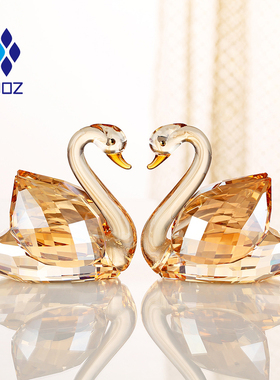 水晶天鹅摆e件一对结婚礼物送新人寓意好的情侣摆件婚房酒柜装饰