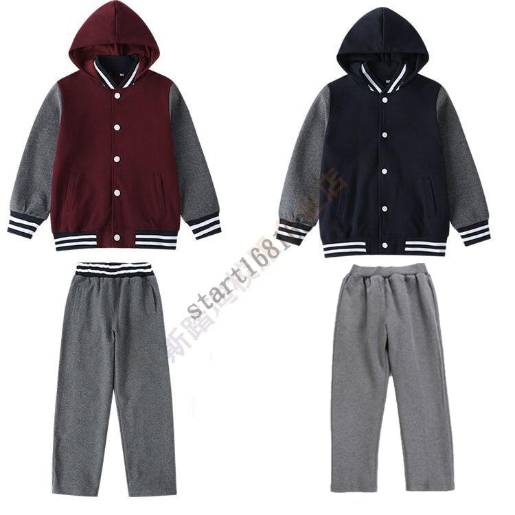 中小学生校服套装学院风连帽加绒棒球服英伦风幼儿园园服春秋冬装