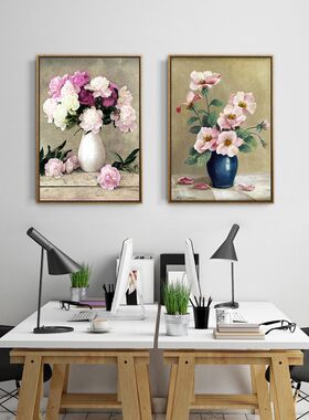 欧式典雅室内壁i画客厅餐厅墙壁挂饰有框装饰画简框画简单花瓶静