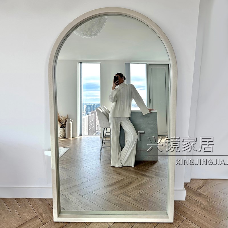 拱形全身镜服装店试衣镜欧式法式美式穿衣镜中古入户壁挂背景墙镜