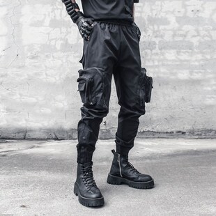 小眾設(shè)計(jì)暗黑潮牌機(jī)能風(fēng)傘兵褲 拉鏈大口袋束腳工裝 男戰(zhàn)術(shù)F沖鋒褲