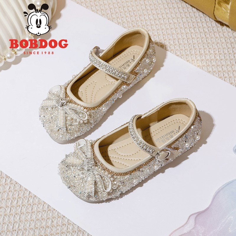 女童鞋水晶公主鞋2024春秋新款单鞋亮片软底宝宝水钻鞋演出小皮鞋