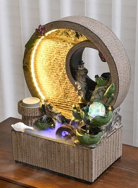 中式荷叶流水摆件循环水q喷泉风水轮客厅玄关开业乔迁装饰景观礼