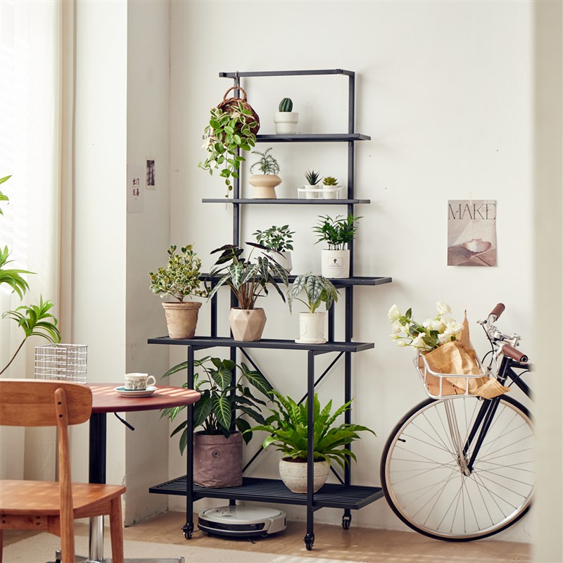 阳台带轮多层可移动花架 落地式室内户外阶梯置物架铁艺花盆架子