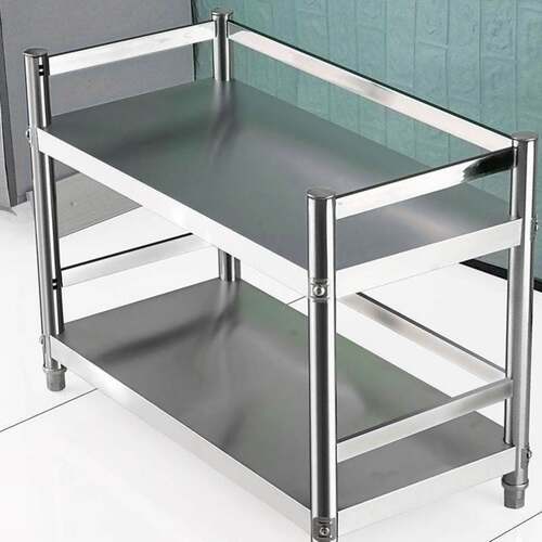 两层置物架带护围栏不锈钢家用落地台面架子微波炉烤箱双层收纳U