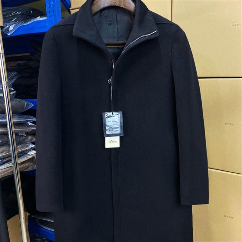 纯羊毛呢子大衣轻奢男装夹棉衣中长款黑色风衣挺括外套上衣Q70