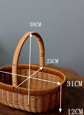 田园风手提水果篮 仿藤编织野餐篮购物篮采摘收纳篮礼品篮 花篮