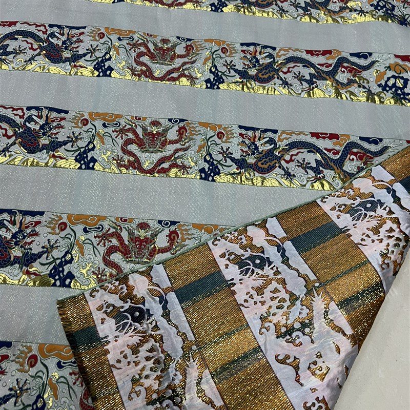 汉服领子布料 织金提花龙纹色织汉服配饰长条面料