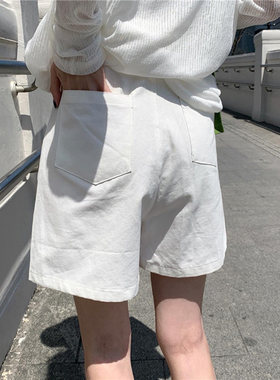 自制日系工装风白色直筒短u裤女复古高腰宽松显瘦学生a字阔腿裤夏
