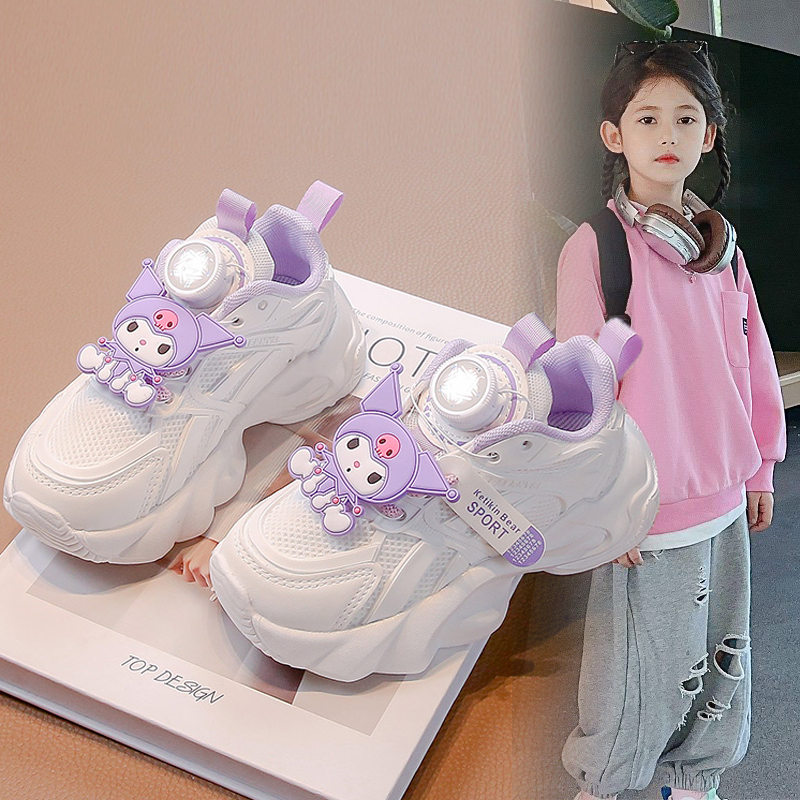 库洛米女童2025新款夏秋季时尚鞋子儿童运动鞋学生网面透气老爹鞋