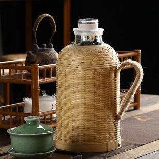 玻璃开水壶复古手工内胆热水瓶家用塞竹编木茶壶保温传统暖瓶老式