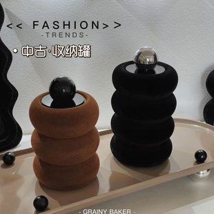 拉陶瓷古收纳盒高级丝绒桌面牙线棉签牙签筒感德家用客厅美中摆件