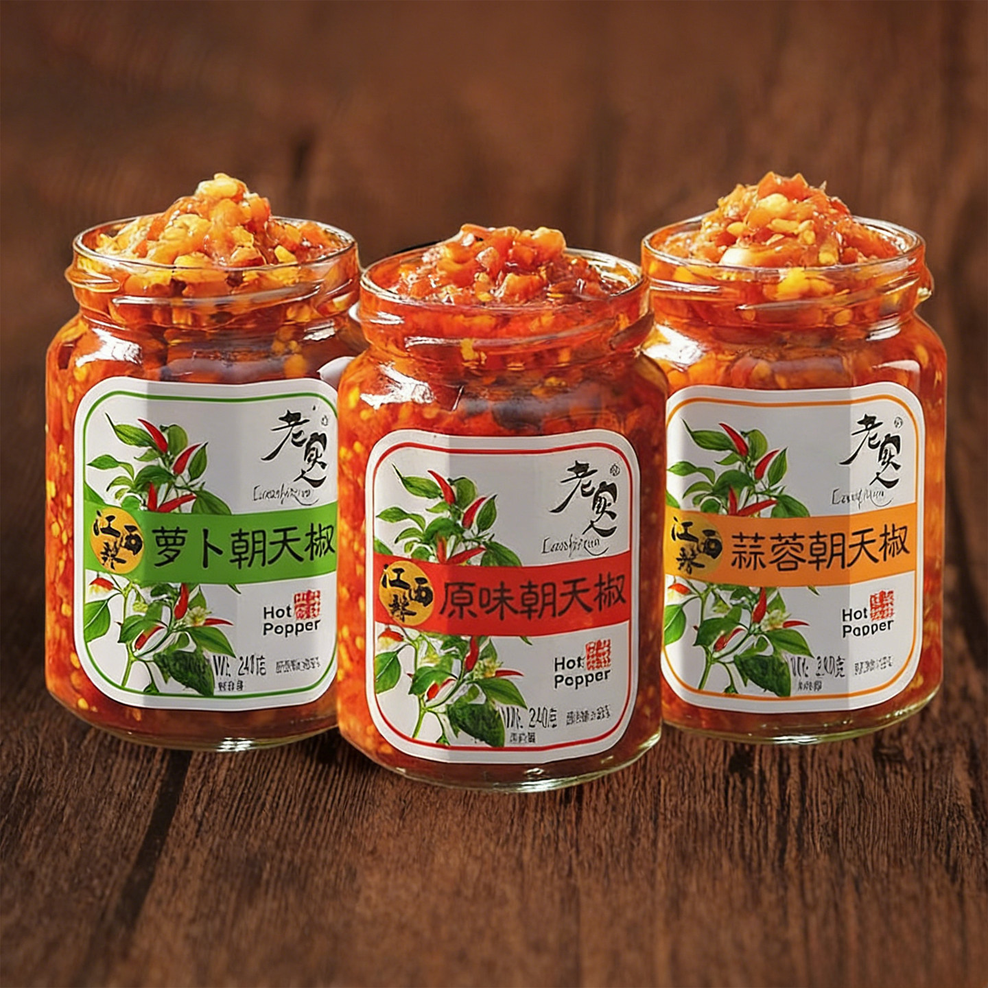 老实人辣椒酱朝天椒原味蒜蓉萝卜腐乳鲜辣拌面炒菜下饭240g*3瓶装