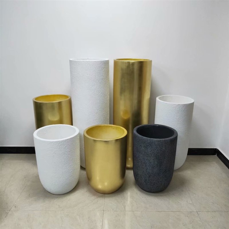 简约大号贴金箔i卧室客厅居家落地花瓶花插花艺玻璃钢花器装饰摆