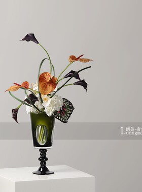 中古风艺术绿色玻璃花瓶插花售楼处客厅玄关茶几餐桌X花艺花器摆