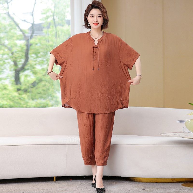 大码胖妈妈装夏季套装加肥宽松遮肉中老I年女奶奶老太太薄款两件,女装/女士精品,大码套装,淘宝优惠券,粉丝福利购,淘宝优惠卷