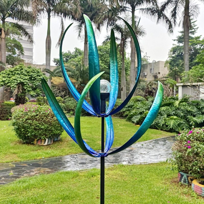 跨境海边布景花园装饰插件拆装DIY玻璃球太阳能灯铁艺风车螺旋状