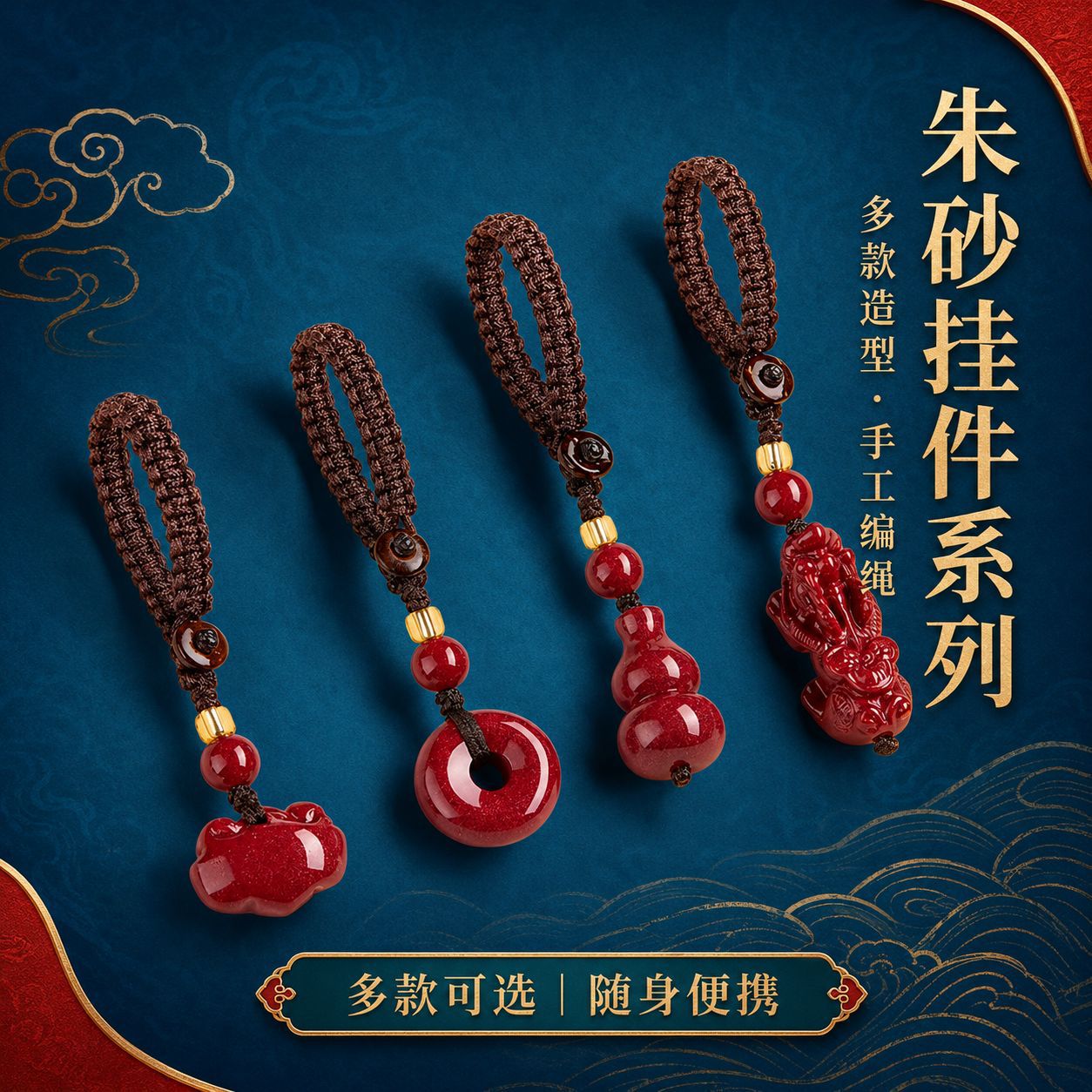 朱砂挂饰手工编织绳钥匙扣平安扣