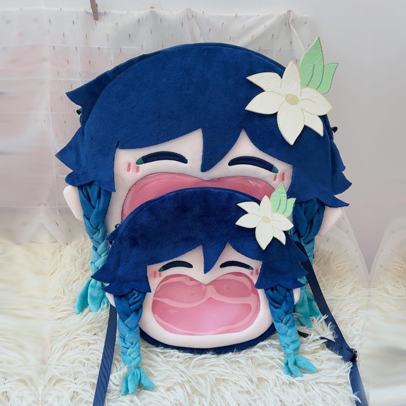 原神温迪痛包毛绒玩偶公仔棉花娃娃收纳双肩斜挎痛包动漫游戏周边