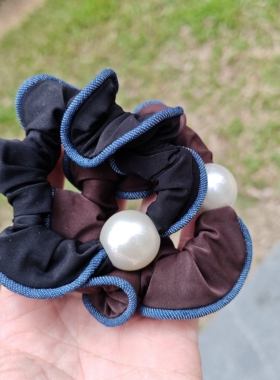 【韩版褶皱边边】小肠发圈珍珠布艺发绳高弹力扎马尾头绳丸子皮筋