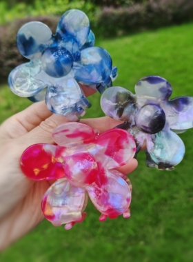 【幻彩色花朵】韩版醋酸发夹个性气质后脑勺盘发抓夹碎花大抓夹女