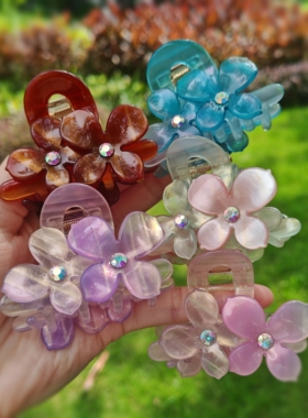 【渐变花朵】醋酸发夹高级感果冻色抓夹优雅气质镶钻鲨鱼夹盘发夹