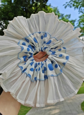 【蓝色系】波点蕾丝花边大肠发圈可爱少女扎马尾发绳甜妹超大头花