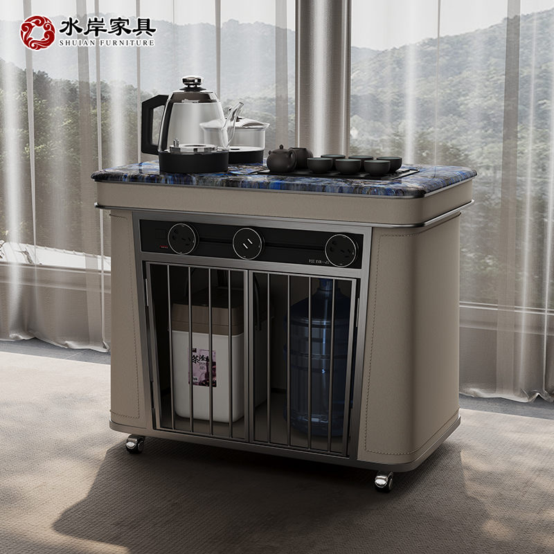 意式极简功夫小茶桌简约小户型客厅移动茶台微晶石茶室茶水柜茶车