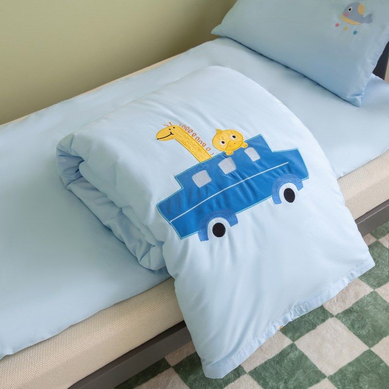 幼儿园被子三件套纯全棉儿童宝宝纯蓝绿色绣花入T园含芯六件套床,婴童用品,婴童床品套件,淘宝优惠券,粉丝福利购,淘宝优惠卷