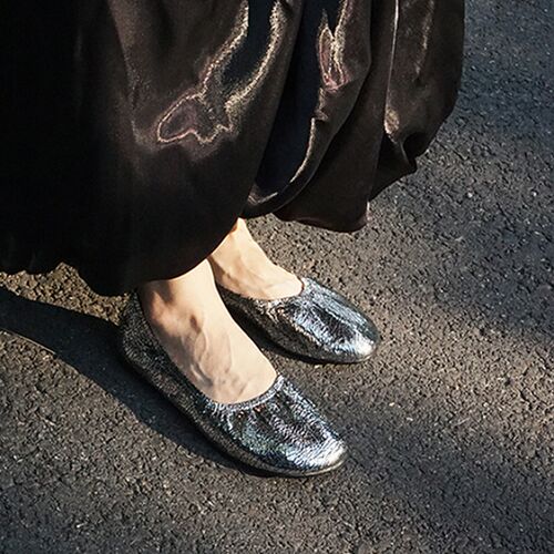 17号的下午波m光粼粼太空银芭蕾鞋夏季单鞋平底软糯奶奶鞋女