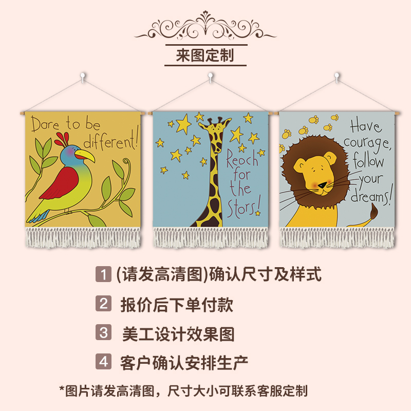 儿童房卧室装饰画动物墙面壁画客厅床头挂画男孩女孩房间卡通布艺图片