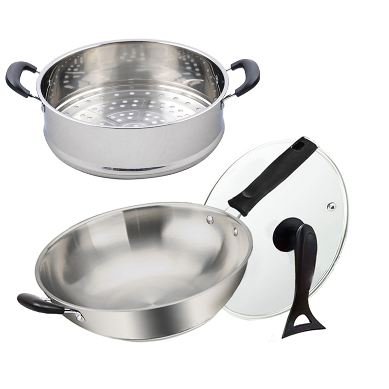 不锈钢炒锅加厚复j底无涂层不生锈不粘锅燃气电磁炉通用28/30/32c