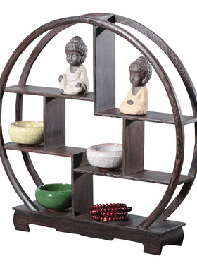 新博古架实木工艺品红木鸡翅木多宝阁架子展示柜小件