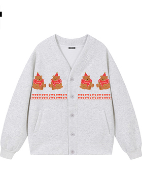 i.tGROUNDZERO2025秋款V领爱心小熊男女同款长袖韩系卫衣上衣