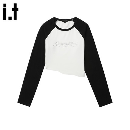 明星同款 i.tGROUNDZERO女装插肩辣妹不对称T恤新款个性长袖上衣