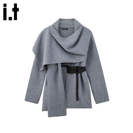 i.t GROUNDZERO2025秋冬围脖收腰简约风披肩长袖毛衣外套针织衫女