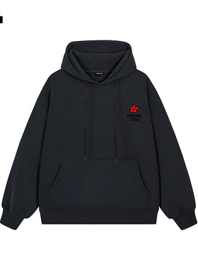 i.t GROUNDZERO韩系2025秋季刺绣小花黑色连帽长袖印花卫衣上衣