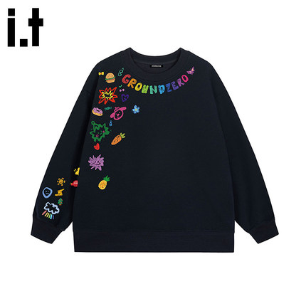 i.t GROUNDZERO韩系2025秋季新款棉彩虹色花印花卫衣长袖上衣