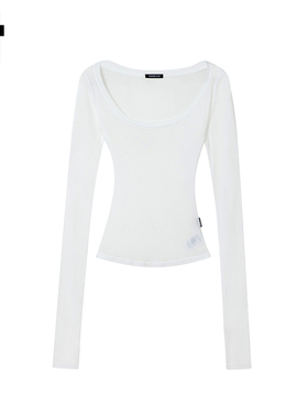 唯i.t GROUNDZERO2025长袖U领T恤纯色上衣白色百搭针织衫女款