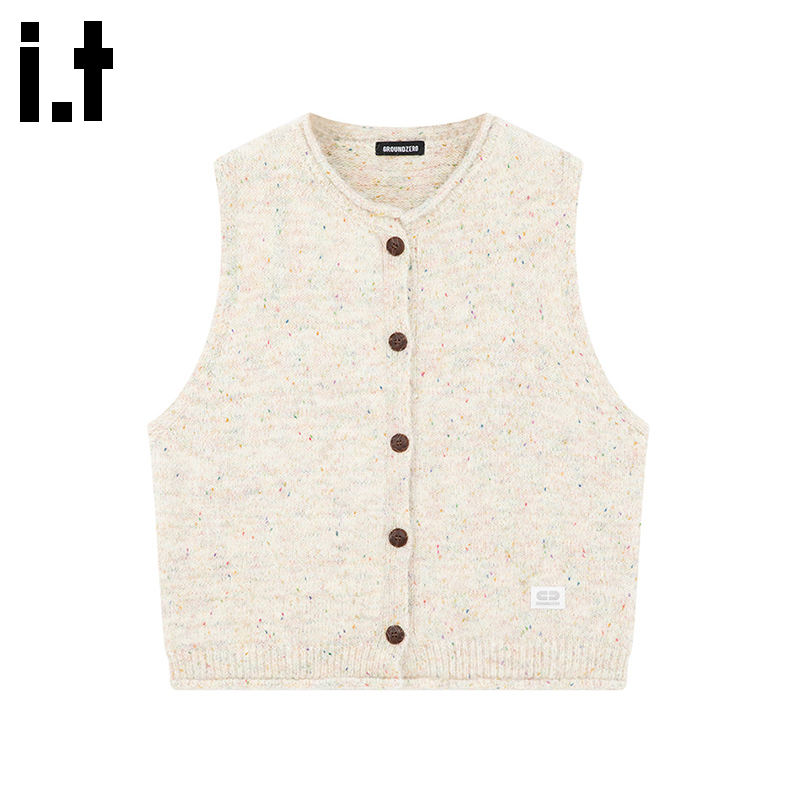 i.tGROUNDZERO2025秋冬韩系马甲针织打底纽扣开衫背心无袖上衣服