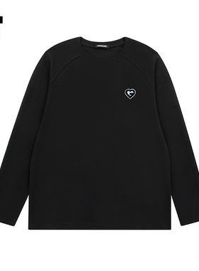 i.t GROUNDZERO韩系2025秋季心形情侣圆领黑色印花落肩卫衣上衣