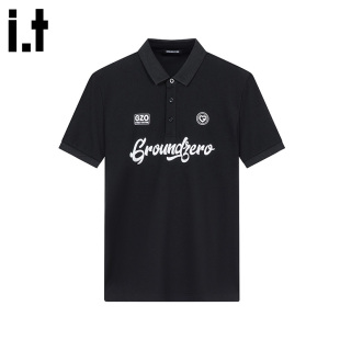 新款 i.t 纯色简约宽松夏季 GROUNDZERO修身 百搭字母印花休闲POLO衫