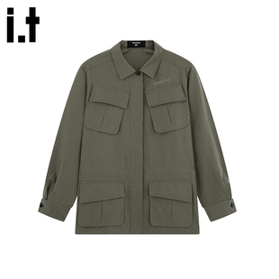 i.t GROUNDZERO2025秋冬国潮GZO开衫丛林风多口袋翻领短款外套女