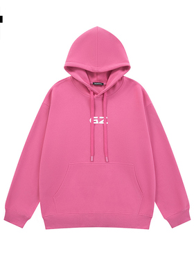 i.tGROUNDZERO2025秋冬个性情侣百搭GZ桃红长袖连帽卫衣上衣