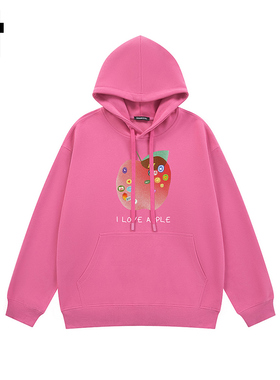 i.t GROUNDZERO韩系2025秋季Logo苹果黑色连帽长袖印花卫衣上衣