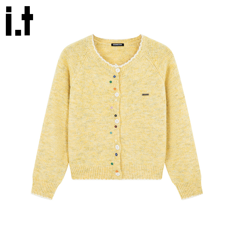 i.t GROUNDZERO2025秋冬休闲杏色时尚开衫毛衣外套针织衫女