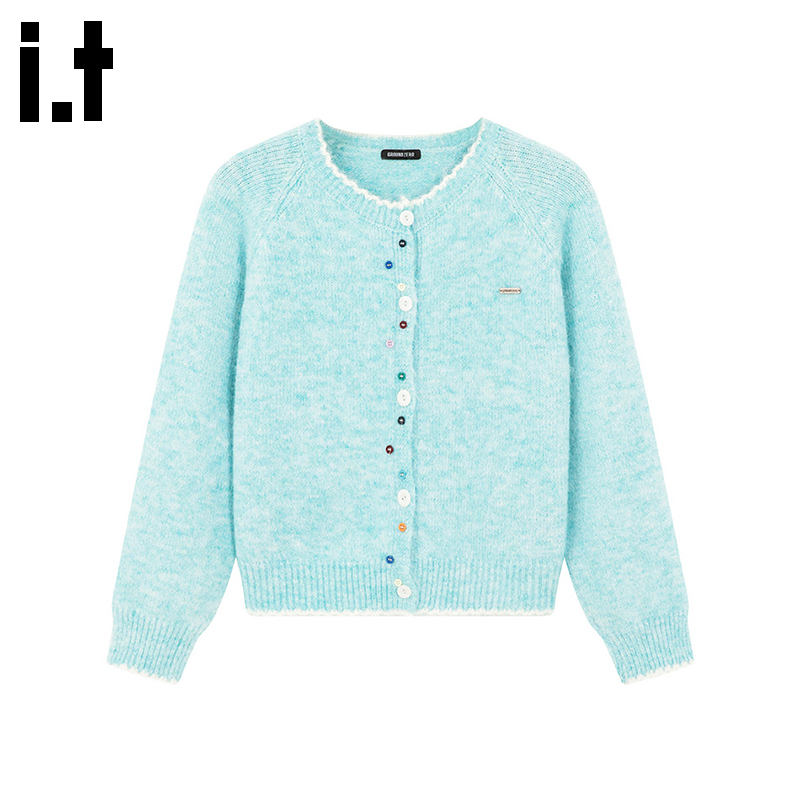 i.t GROUNDZERO2025秋冬休闲浅蓝色时尚开衫毛衣外套针织衫女