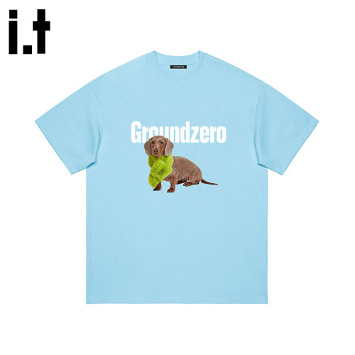 i.tGROUNDZERO可爱小狗圆领男女同款趣味纯棉宽松短袖T恤
